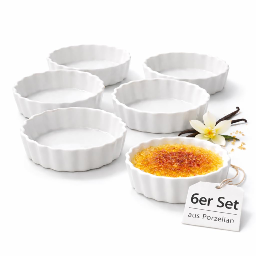 6 Stück Tarte Förmchen, Crème-Brûlée Schälchen Ø 11,5 cm Keramik, Mini Tarte Quiche Form