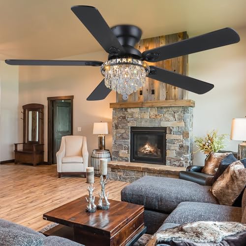 Crystal Ceiling Fan Fandelier with Lights-Modern Ceiling Fan(52" Black) by GJeg - Used condition - Image 6