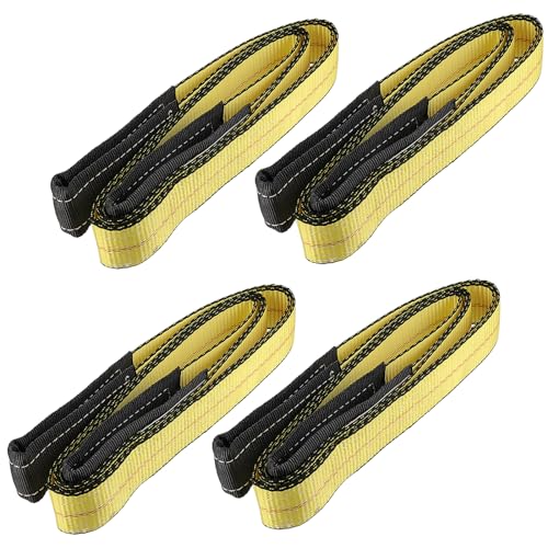 YUENPUN 4 PCS Heavy Duty Lifting Straps - 1.8m x 5cm, Max Load 9400lbs, Yellow Webbing Sling for Cargo, Flat Loop Strap Strop