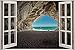 Enorme finestra 3D con vista sulla spiaggia, grotta, mare, sole, sabbia, adesivo da parete Poster Wall 80x120 cm