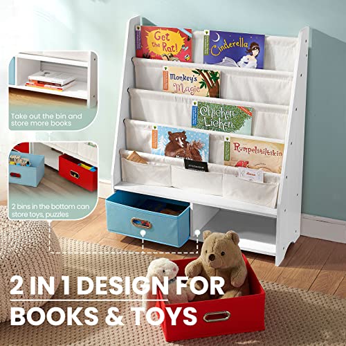 Image of SEIRIONE Sturdy Kids Bookshelf, 5-Tier Book Shelf for Kids Room, Nursery Room, Playroom Classroom, Deep Slings to Keep Books Upright, Ideal Height for Toddler Age 3+, White