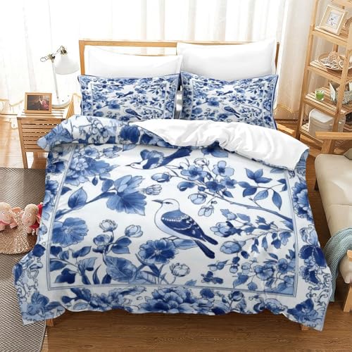 Housse de couette 3D oiseau bleu parure de lit microfibre 140x200