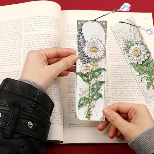 Image of 4-Pack 5D Flower Diamond Painting Bookmarks Kit, DIY Diamond Art Bookmarks with Colorful Diamond Gems and Tassels, Floral Bookmark Making Set for Adults, Gift for Book Lovers
