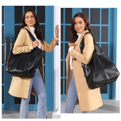 Klaoyer Oversized Leather Tote Bag Large Capacity Work Hobo Pu Leather Bucket Purse And Handbag Big Soft Travel Shopping Bag thumb #1