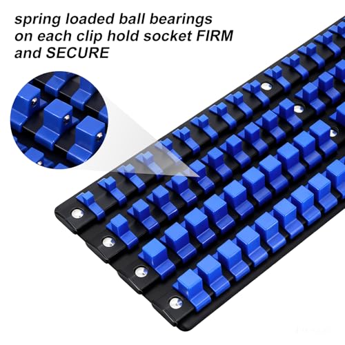 80 Stück Socket Organizer Tray Set - 1/4 3/8 1/2 Socket Halter mit Schienen, Heavy Duty Organizer Set und Schlüssellager für Werkstatt Toolbox und Home (Blue)
