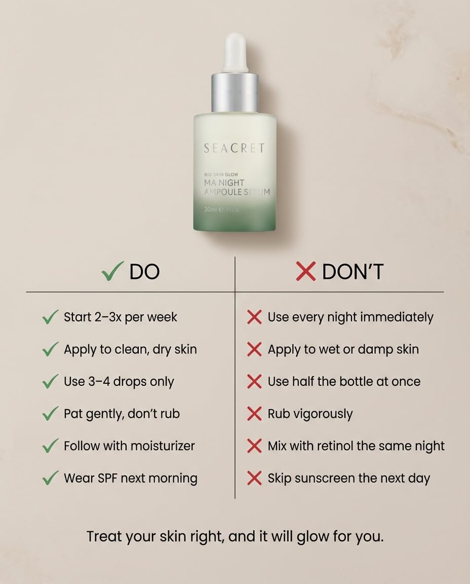 SEACRET Minerals Bio Skin Glow Face Serum, Multi-Acid Complex Night Serum for Face, Ampoule, 1 Fl Oz / 30 ml