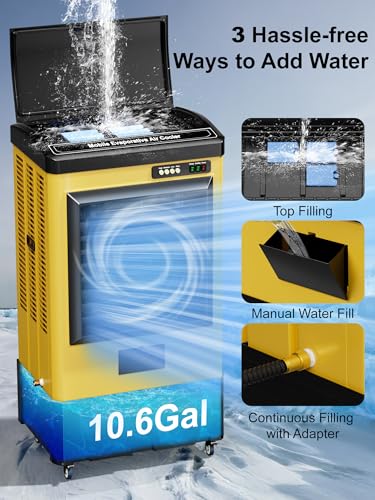 Uthfy 4800 CFM Swamp Cooler Air Conditioner, 41" Evaporative Air Cooler with 10.6 Gal Water Tank, 3 Speeds, 120°Oscillation, 3 Ice Packs, Outdoor Air Conditioner for Garage, Patio, Yard, Factory