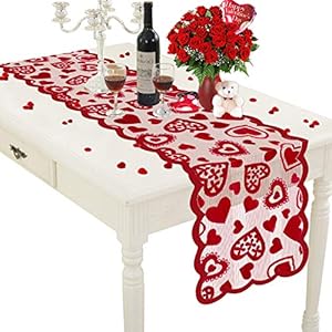 Mosoan Valentines Day Decor Table Runner – 13 x 72 Inch Red Lace Table Runner for Wedding Party, Valentines Decorations – Valentines Day Decor Home Romantic Decorations Heart Shaped Table Runner