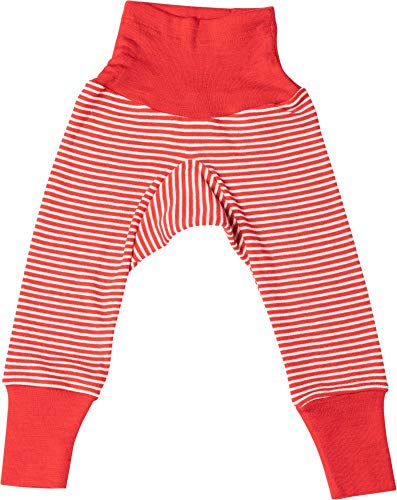 Cosilana Baby-Hose mit Bund aus kbT-Schurwolle und Seide (98-104, Rot Geringelt)