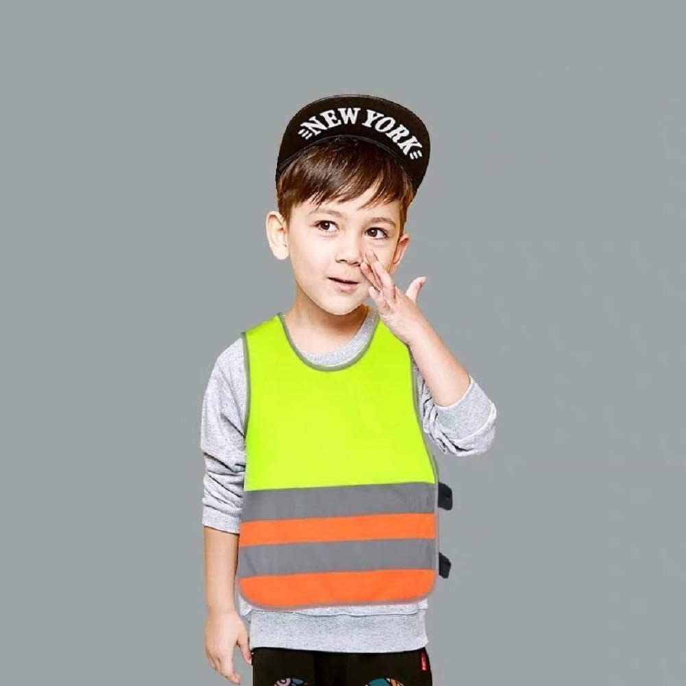 Kamizelka odblaskowa, kamizelka odblaskowa, dzieci dzieci Baby Hi Vis Viz, wysoka widoczność, odblaskowa odzież robocza dla maluchów, kamizelka, 2 paski elastyczne (średnie) (Size : Large)