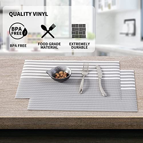 Image of YELONA Dining Table Placemats Set of 6 - Heat-Resistant, Non-Slip, Washable & Stain Resistant Woven PVC Vinyl Table Mats for Kitchen & Dining - 45 x 30 cm, PeachGrey & White