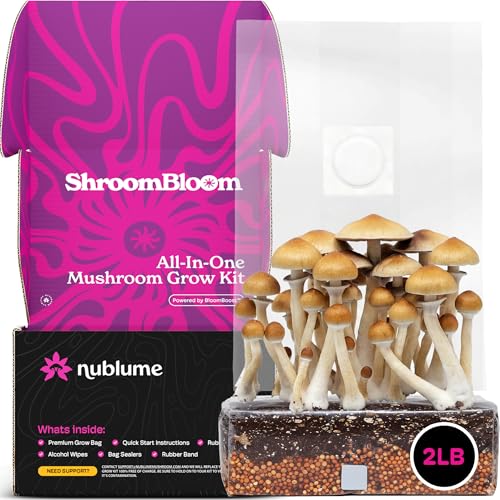 NuBlume Mushroom Growing Kit 2LB All-in-One Starter Bag with Fast-Colonizing Dung-Loving Substrate &
