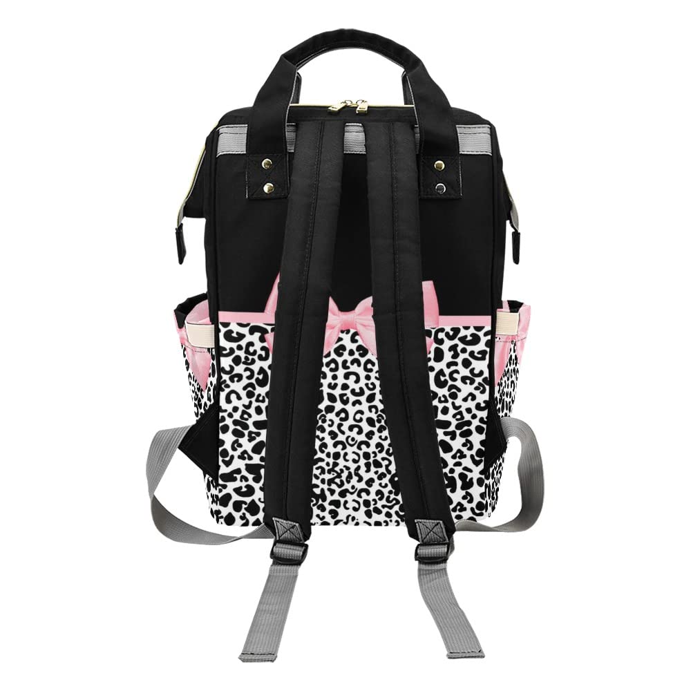 Grandkli Leopard Print Pink Bow Personalized Diaper Bag Multi-Function Backpack Nappy Bag Travel DayPack for Unisex, One Size