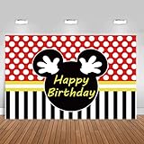 5x3FT Happy Birthday Red Mouse Photography Backdrop,Mouse Theme Party Backdrop Decorations (Birthday)