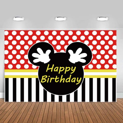 5x3FT Happy Birthday Red Mouse Photography Backdrop,Mouse Theme Party Backdrop Decorations (Birthday)