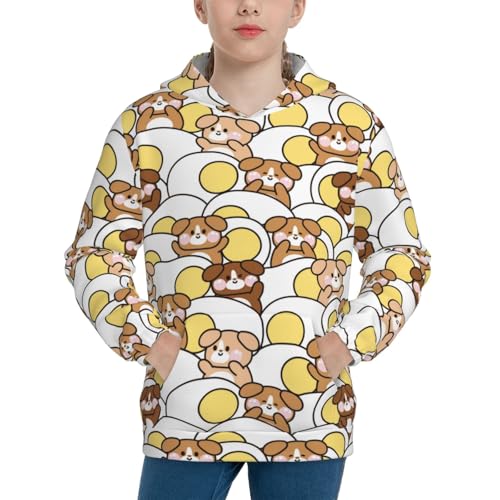 Cute Dog with Big FFried Egg Kid Hoodies Boys Sweatshirts Girls Pullover with Pocket