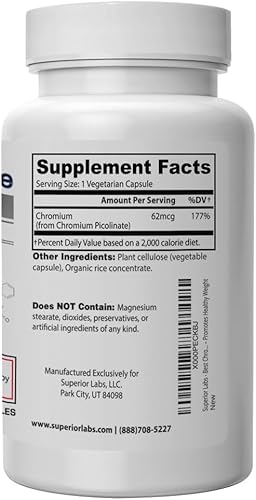 Miniatura 3 de Picolinato de cromo #1 de Superior Labs - 100% natural, 500 mcg, 120 cápsulas vegetales - Fabricado en Estados Unidos