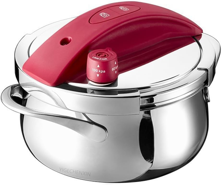 100 Kpa Stainless Steel Kitchen Pressure Pot 3L Mini Safe Explosion Proof Pressure Cooker with Tempered Glass Cover for Potatoes and Ribs, Rice,Red