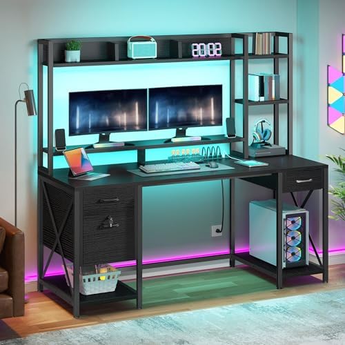 Amazon.com: YITAHOME Computer Desk with Drawers & Hutch, 59.1
