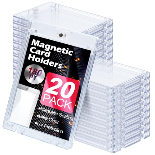 HOFURME 20 Pcs Magnetic Card Holder 180pt One-Touch Card Holder Hard Plastic Magnetic Cards Case Display Case Protector for for Trading Cards Magnet Case Sports Football Baseball Cards Holder