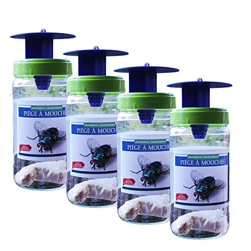 Aprodom Pack 4 de Pièges à Mouches Professionnels fournis avec l'attractif FLYREX New 200gr - Jusqu'au 20 000 Mouches par piège - ECO ET Efficace