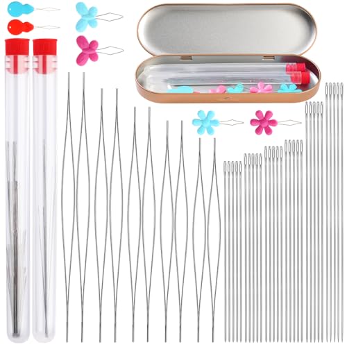 UzecPk 76PCS Beading Needles Set, 60 PCS Long Straight Beading