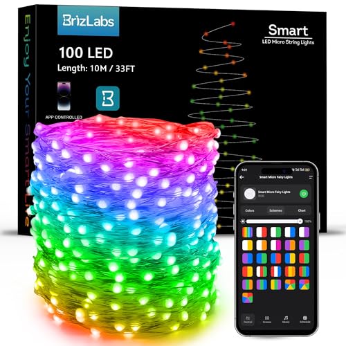 BrizLabs Smart July 4th Lights, 33ft 100 LED Red White Blue Fairy Lights Work with Alexa/Google...