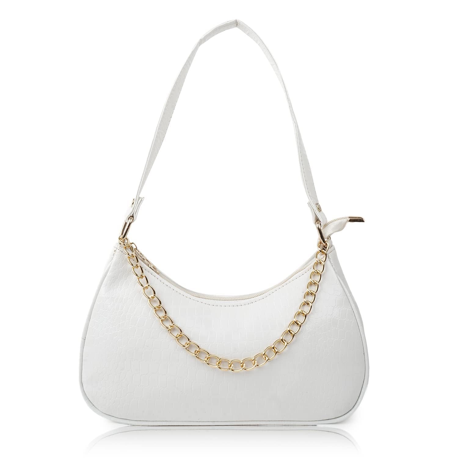 KRYSTAL Small Shoulder Bags For Women Mini Handbags Small Size Stylish Ladies Purse With Croc Pattern Crescent Shape Dumpling bag (11 x 6.5 x 2.5 Inches) White colour PACK OF 1 (B0CHPT6J64) Amazon Price History, Amazon Price Tracker