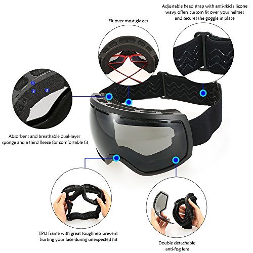 DECDEAL Esqui de inverno Goggle UV400 Proteção Dual Lens Snowboard Goggles OTG Esférico Anti-neblina