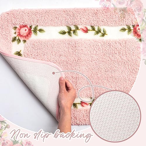Set 3 alfombras baño flores rosa antideslizantes miniatura 4