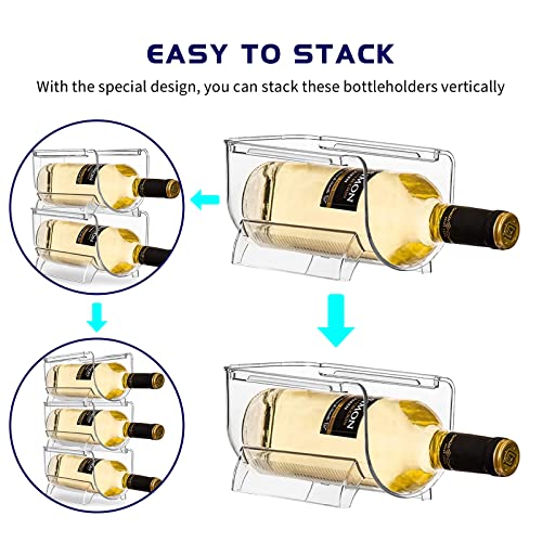 URbazaar Refrigerator Wine and Water Bottle Holder, 2 Pack Stackable Plastic Wine Rack Storage Organizer for Fridge, Cabinet, Pantry, Kitchen Countertops, Clear (D)