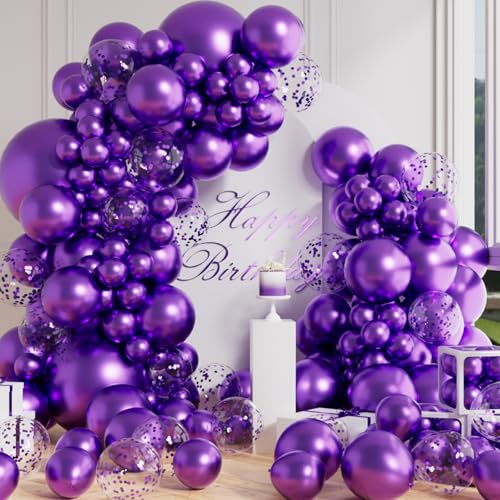 AULE Arche Ballon Anniversaire Violet: Lot de 100 Ballons Violette Métallique à Hélium Latex Chromé Kit Guirlande Anniversaire Violet Fille Femme Décoration pour...