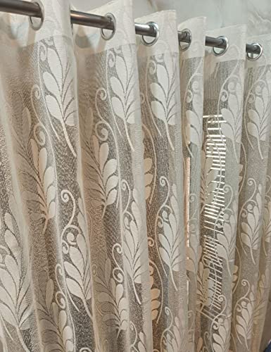 Image of Honger Polyester Beautiful Floral Design Heavy Net Tissue 4 x 5 Feet Window Use Cream Net Pack of 2 Pecs Curtains