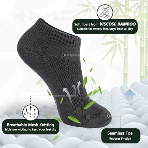 Image of +MD 6 Pairs Ankle Socks for Mens /Womens, Liner Cushion Wicking Smell Control, Athletic Running Low Cut Casual Socks, 2Black /2White /2Grey14-16