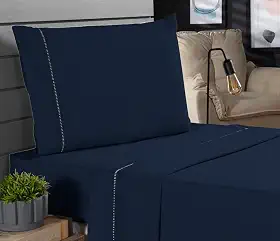 Jogo de Cama Classic Solteiro Percal 400 Fios Ponto Palito 03 Peças, Antiácaro, Anti-pilling com Toque Macio - Azul Marinho