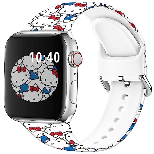 Sjiangqiao Compatible with Apple Watch Band Hello Ki Sweet Blue 38mm 40mm 41mm Soft Silicone Cute Fun Fancy Cartoon Strap Compatible with iWatch Series SE 9 8 7 6 5 4 3 2 1 Kids Girls Women