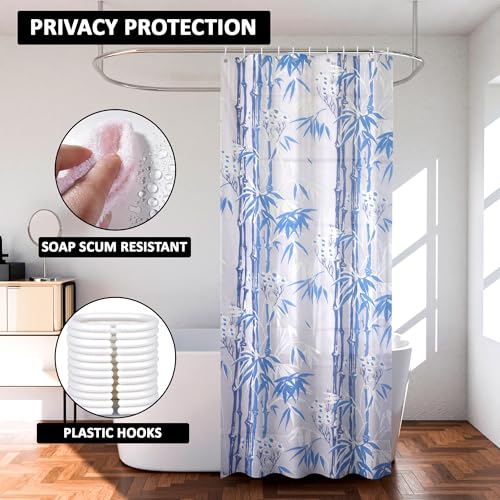 Image of Kuber Industries (Pack of 2) Shower Opaque Curtain | 7 Feet | PVC Waterproof Window Curtain | Bathroom Shower Curtain | AC Curtains | Curtains for Bathtub | 8 Rings Curtain | Bamboo Print | Blue