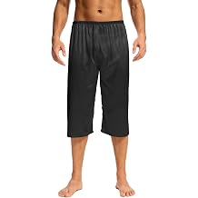 Men Satin Silk Capri Pajama Pant Long Pj Bottoms Soft Silky Lounge Sleep Pants with a Pocket
