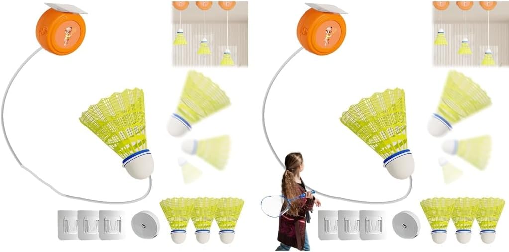 Optifit® Badminton Rebound Trainer Toy, Hanging Badminton Trainer with String, Badminton Racket Swing Trainer, Bouncing Back Self-Playing Line Trainer for Kids