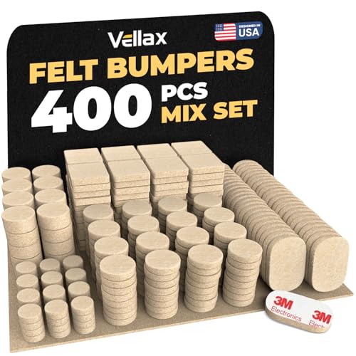 400 Pcs Cabinet Door Felt Bumpers 5-Shape Mixed Set Beige Self-Adhesive Pads for Quiet Closing Sound Dampening Protection for Cabinets Drawers Furniture & Walls Vellax