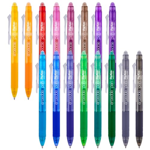ParKoo16 Colors Retractable Erasable Gel Pens Clicker, Fine Point 0.7mm, Make Mistakes Disappear, Comfort Grip for Journaling Drawing Writing Planners School Supplies