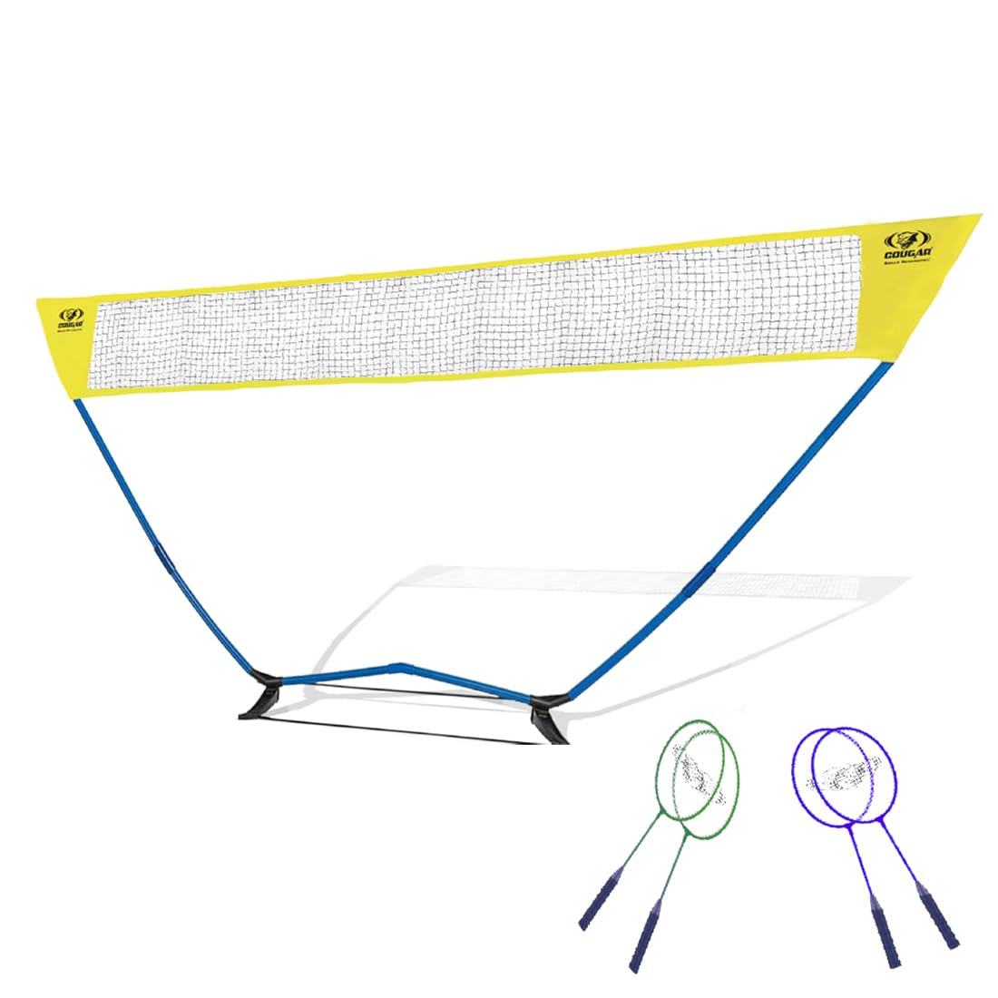 COUGAR Smart Badminton Net Set with 4 Racket || Portable Adjustable Outdoor Foldable Stand Pole (4.5 Meter Long & 1.5 Meter Tall)