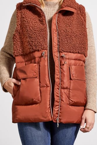 Tribal Women's Mock Neckline Sherpa and Nylon Combo Zip-up Bungee Drawcord Vest4