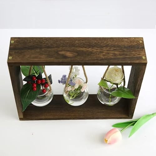 Miniatura 2 de Soporte de madera con 3 botellas de vidrio, estación de propagación para colgar en la pared, maceta de vidrio para plantas, terrario, escritorio,