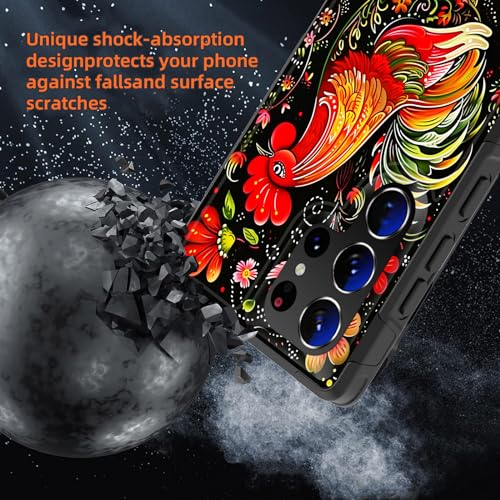 GFEWYTJYJ for Galaxy S24 Ultra Case,[10 FT Military Grade Drop Protection] Non-Slip Heavy Duty Shockproof Phone Case for Samsung Galaxy S24 Ultra 6.8 inch 2024,Vintage Rooster Floral - image 2