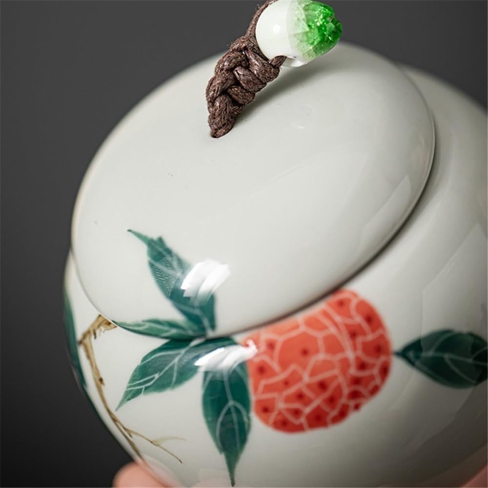Tea Tin Hand Painted Sealed Tea Canister Small Portable Ceramic Travel Storage Container Container(Pink)
