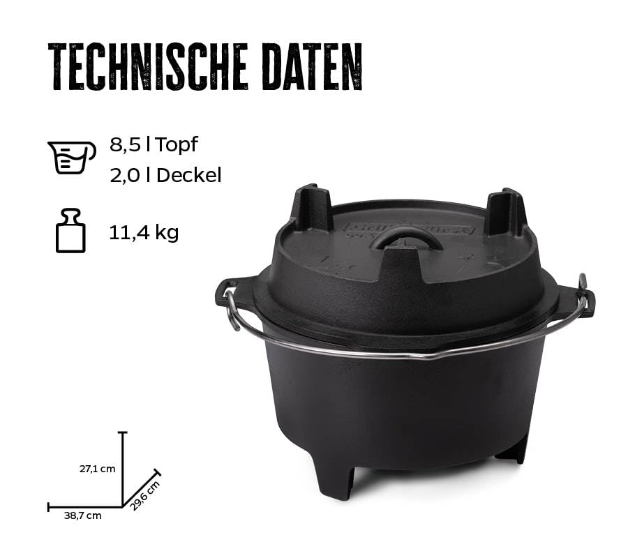 Dutch Oven Set BBQ 9L Noir En Fonte Avec Lève-couvercle Et Dessous De Plat Bbq Boss 90322322