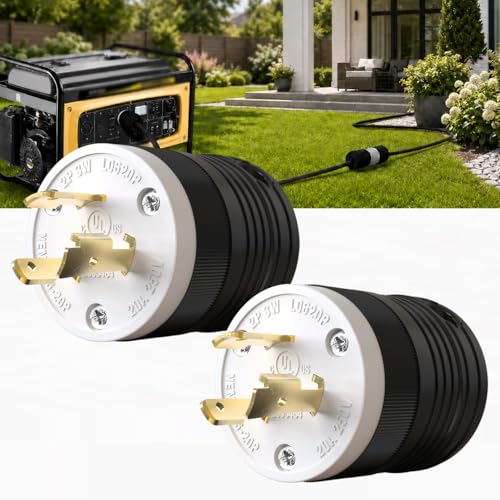2 Pack NEMA L6‑20P Locking Plug 20 Amp Male 20A 250V Twist Lock L6‑20 Plug, Industrial Grade 2‑Pole 3‑Wire, Nylon &amp; Brass, Secure L620P Plug for Generator, RV, Welding, Transfer Switch