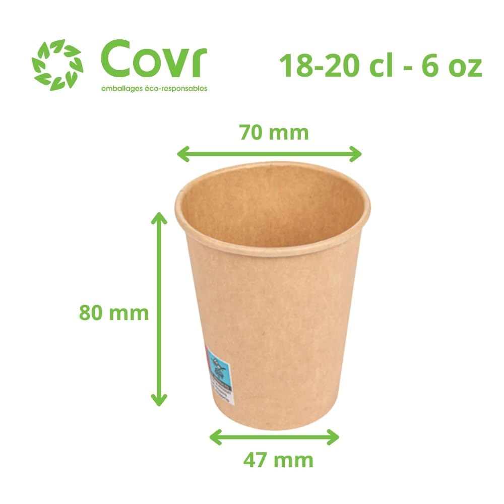 COVR Gobelets kraft 18cl - 6oz / 1000 unités, Recyclables, Boisson Chaude et Boisson Froide, Solide et Bonne Prise en Main, Résistant