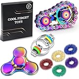 8Pcs Fidget Toys Adults Fidgets Spinner Autism Sensory Pack Spiky Sensory Rings for Anxiety Metal Bike Chain Roller Cool Gadgets for Teen Boys ADHD Silent Stress Relief Office Desk Toy Adults Gift
